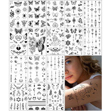 16 Sheet Temporary Tattoo Stickers for Hand, Fake Black Tiny Finger Tattoos
