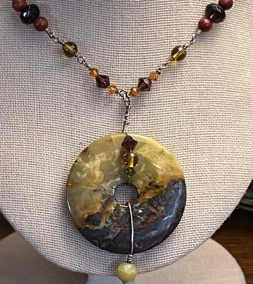 Sterling Wire Wrapped Gemstone And Glass Statement Necklace 16 In Length - Image 3 of 4