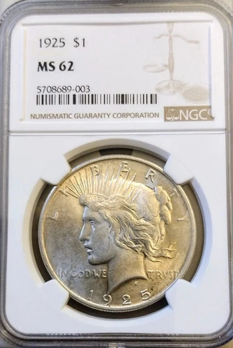 1925 Peace Dollar Silver $1 Graded NGC MS62! ⚡⚡