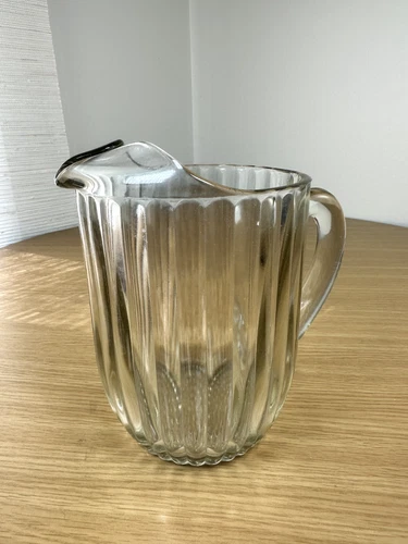 VTG Collectible Jeanette Ribbed Glass Pitcher National Pattern Hobnail Bottom