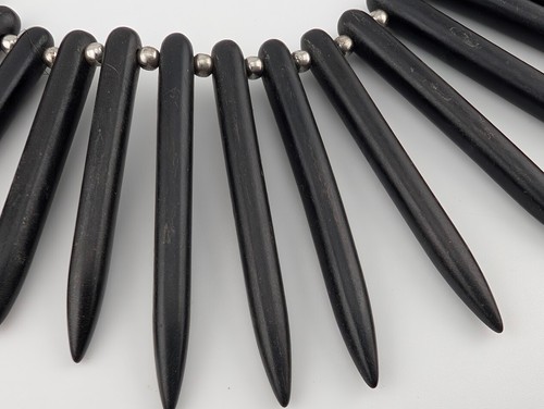 Black Wooden Beaded Ring & Spiked Choker Abstract Statement Necklace Set Lot B2 - Imagen 8 de 9
