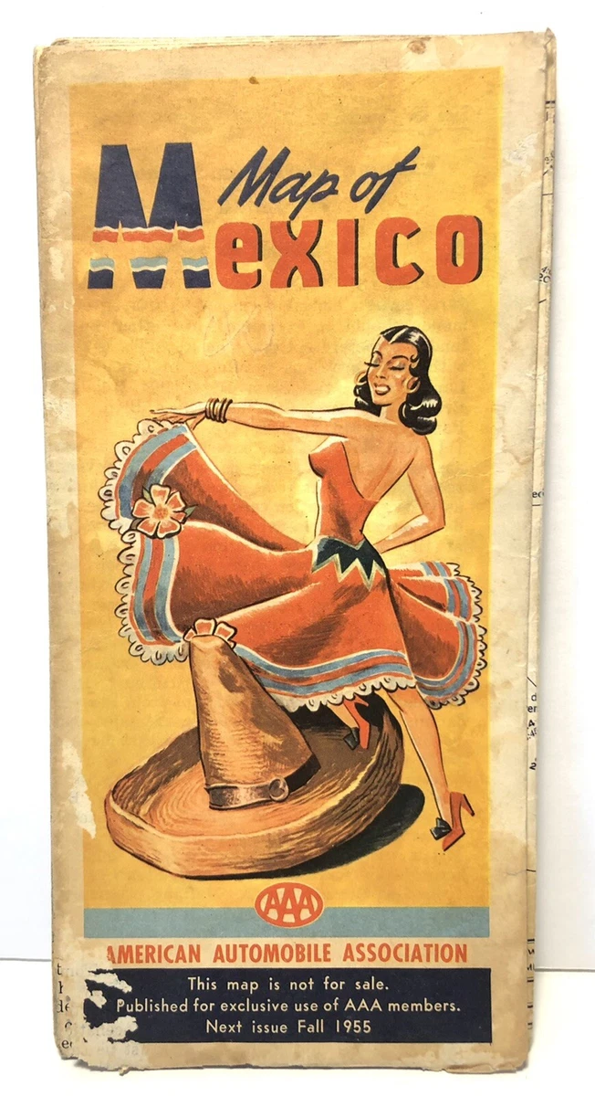 Vintage 1951 AAA Auto Club map of Mexico Guatemala large size 34