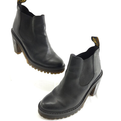 Martens Hurston Black Leather High Heeled Chelsea Boots Size US EU39 