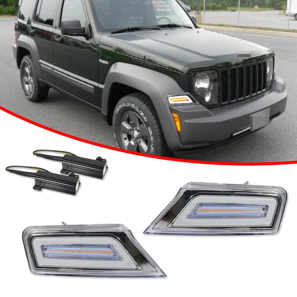 Luces de esquina intermitentes LED de señal de giro con retroceso transparente para Jeep Liberty 08-12 2X Foto 3 de 4