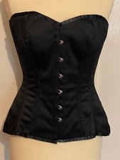 STEEL BONED BUSK FRONT CORSET Black Satin Lace up back 40inch waist