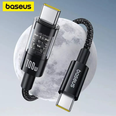 Baseus Transparent 100W Type C Cable For iPhone 17 16 15 USB C PD Fast Charging