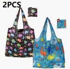 2 Pk Reusable Grocery Bags Foldable Washable Envirosax Elephants & Whales NEW!