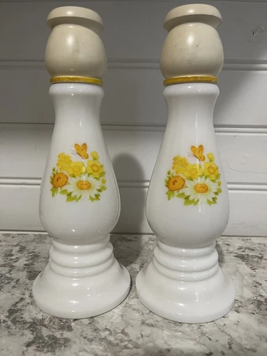 Vintage 1970's Avon Milk Glass Buttercup Candle Holders