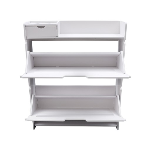 Tipping Bucket Modern Shoe Rack PVC Shoe Storage Cabinet Organizer 2 Layer White - Picture 8 of 12