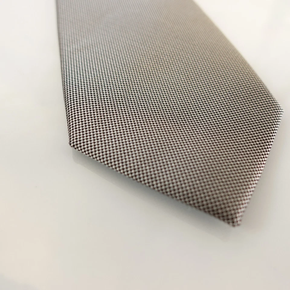 Neck Tie Mens CALVIN KLEIN Silver Metallic Micro Check Woven Suit Dress Designer - Image 4 of 4