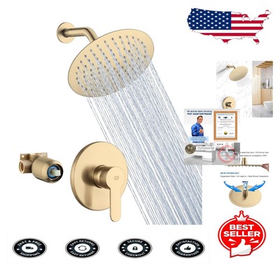 Single Handle Brushed Gold Shower Mixer Set - Includes 8'' Shower Head & Valve