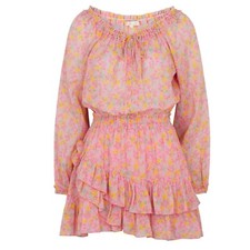 LoveShackFancy Pink yellow Floral Rayna Cotton Mini Dress size S Ruffled Layers