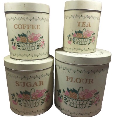 The Tin Box Company Of America Kitchen Canister Tin Set Of Four Vtg 1980's
