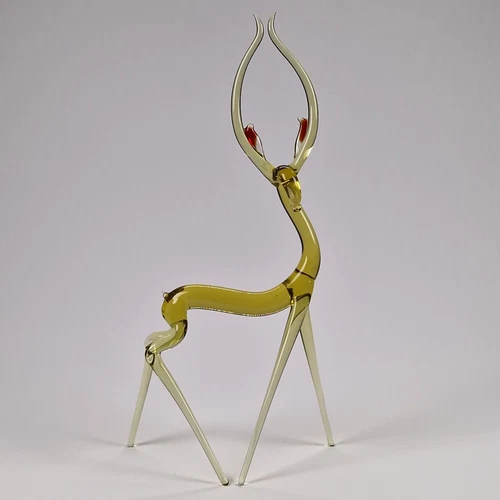 Vintage Soviet Fused Art Glass Figurine Deer Stag USSR Retro Deco Murano Style