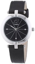 TIMEX SILVER TONE,BLACK LEATHER BAND,BLACK DIAL,CLASSIC WATCH-T2P544
