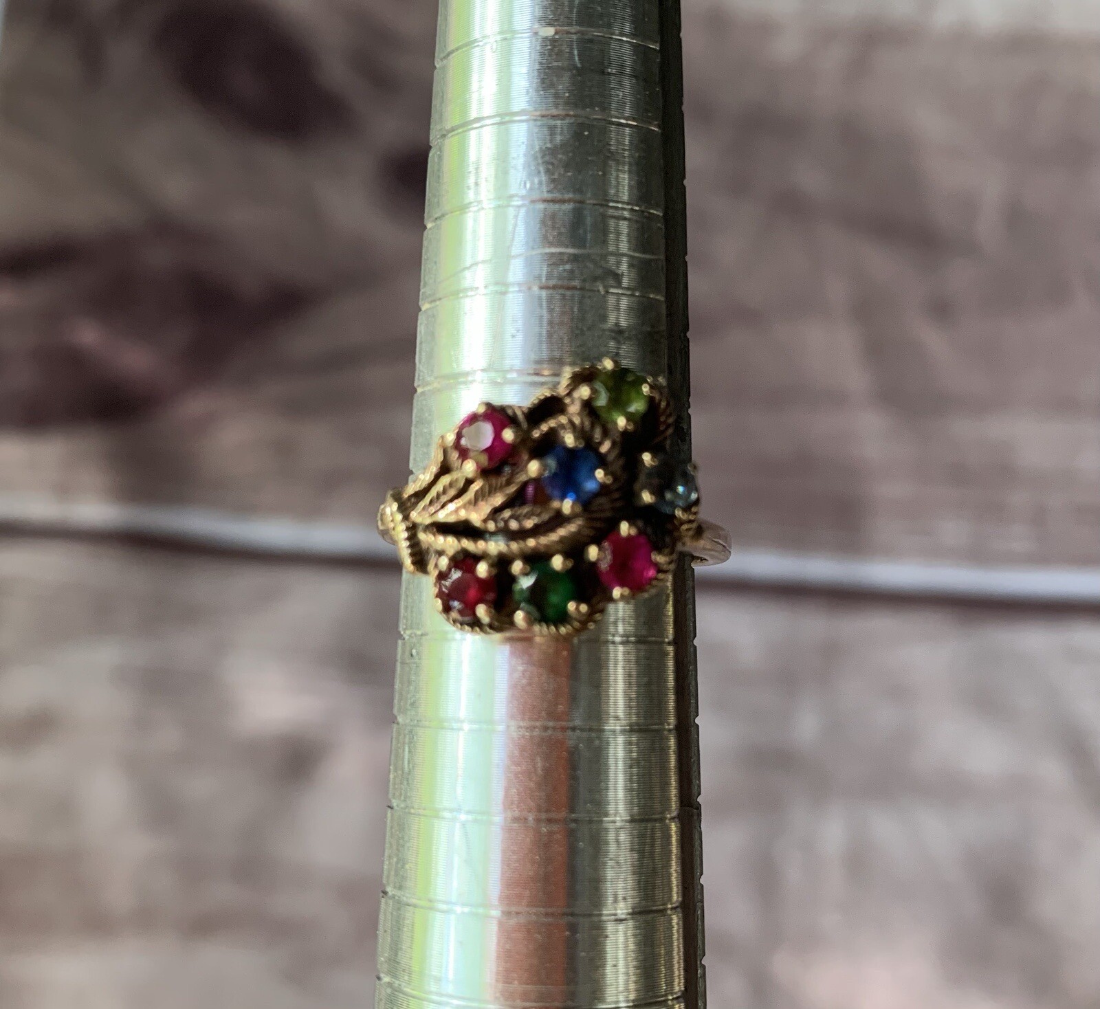 10k Multi Stone Ring Genuine Ruby Emerald Peridot… - image 2