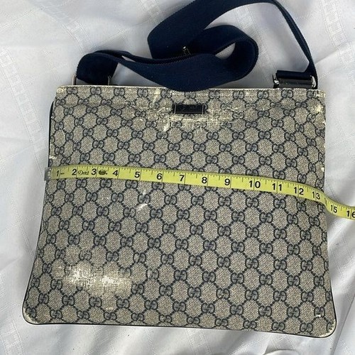 Gucci Monogram GG Supreme Flat Messenger Shoulder Crossbody Bag Navy Blue Beige - Picture 8 of 16