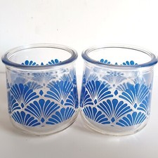 Yoplait Oui Glass Yogurt Jars Empty Clear Glass Blue Fan Limited Edition Clean