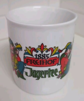 Rare Freihof Jagertee 1885 Austrian Coffee Tea Cup Mug Apulum Skiiers Musicia