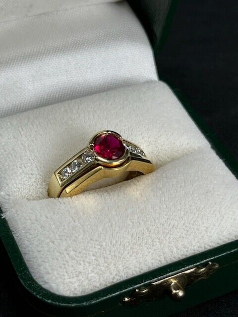 18kt Yellow Gold Lab Created Ruby And 6 Diamond W… - image 2