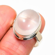 Rose Quartz Gemstone 925 Sterling Silver Jewelry Ring Size 8 Gift for Her o018