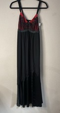Soma Black Red Lace Babydoll Slip Maxi Nightgown w/Adjustable Straps Medium