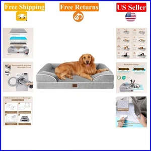 Large Grey Waterproof Orthopedic Memory Foam Dog Bed with Removable Cover