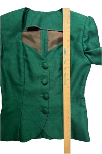 VTG Handmade Emerald Silk Shantung Skirt Suit Set Jacket & Maxi Skirt Lined XS/S - Picture 13 of 24