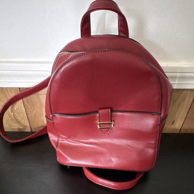 Red Solid Backpack Bag for Women Gold Hardware Zip Closure Lined Inner Pockets