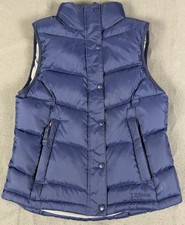 L.L. Bean Women  s Goose Down Puffer Vest Blue XS Snap Front Lightweight