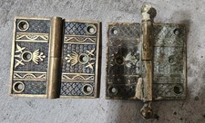 2 Antique Door Hinges Linde Victorian Brass Bronze 5" × 5" Salvage Left & Right