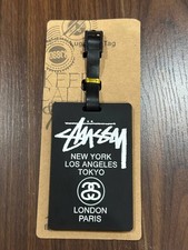 Stussy World Tour Black Luggage Tag ID Card Holder Travel NYC Tokyo New with Tag