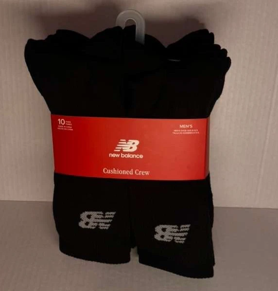 New Balance Mens Active Cushion socks Arch support SZ 8-12 10 Pack Black