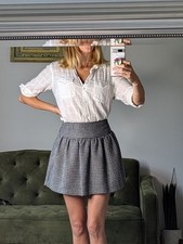 Checkered Plaid Full Skirt Pleated Prep Preppy Mini Fall Winter Office Size Xs