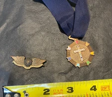 1956 American Legion pin and Order of Rainbow pendant ribbon medallion