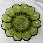 Vintage 1970's  Anchor Hocking Fairfield Avocado Green Glass Deviled Egg Plate
