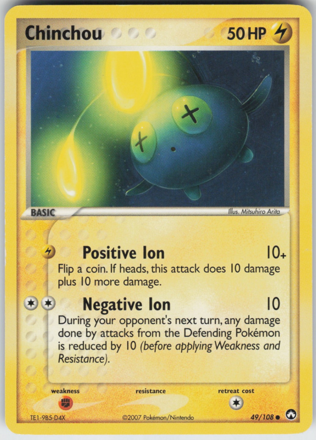 Pokemon TCG Chinchou 49/108 Power Keepers Common card Normal