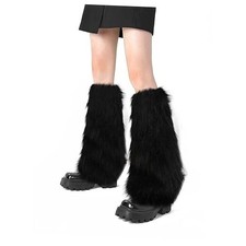 XEPST Faux Fur Fuzzy Leg Warmers Furry Boot Covers for Women, Warm Fuzzy Black