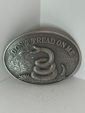 Western Belt Buckle Don't Tread On Me Snake Silver Tone Oval Patriotic Gadsden