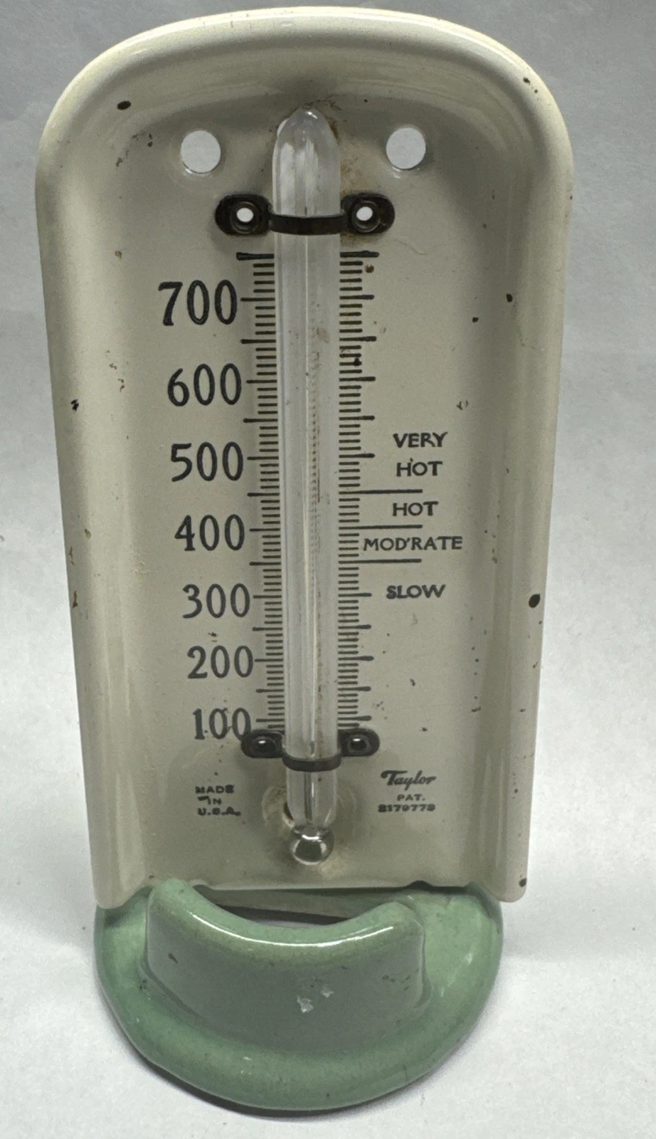 Vintage Taylor Oven Thermometer Beige & Mint 1930's Rochester NY