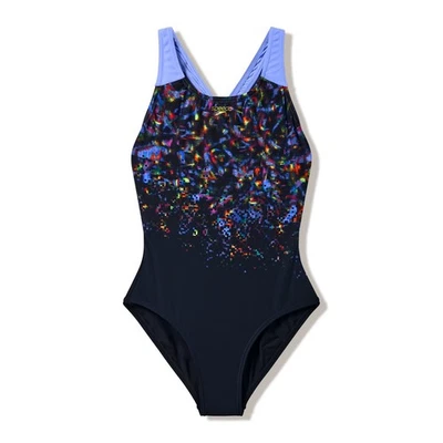 TRAJE DE BAÑO SPEEDO NIÑAS. ESTAMPADO SPLASHBACK NEGRO PÚRPURA ESCUELA TRAJE DE BAÑO W26 - Imagen 1 de 3