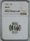1937 Mercury Silver Dime NGC Graded MS67 GEM Uncirculated