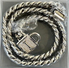 SILVER STAINLESS STEEL CUBAN LINK DOG COLLAR w CUBIC ZIRCONIA BUCKLE 21.25" NEW