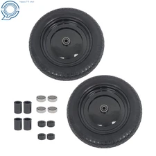 14.5-4.00-8" Flat Free Wheelbarrow Tire And Wheel - Solid Tire Black Hub 2 Pack