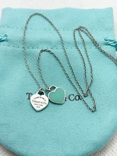Tiffany  Co 925 Return To Tiffany Mini Hearts Blue Enamel Pendant Necklace 16  