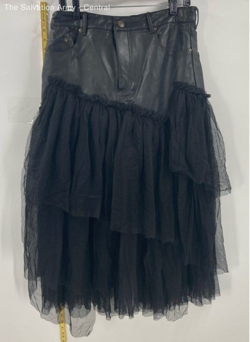 Free People Black Womens Leather Ruffled Layered Ragdoll Tutu Skirt Size 12