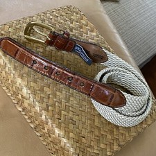 Brighton Stretch Gopcore Belt Rayon  Croc Leather Solid Brass Buckle Sz 36