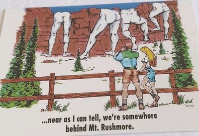 Somewhere Behind Mount Rushmore Postcard Humor 