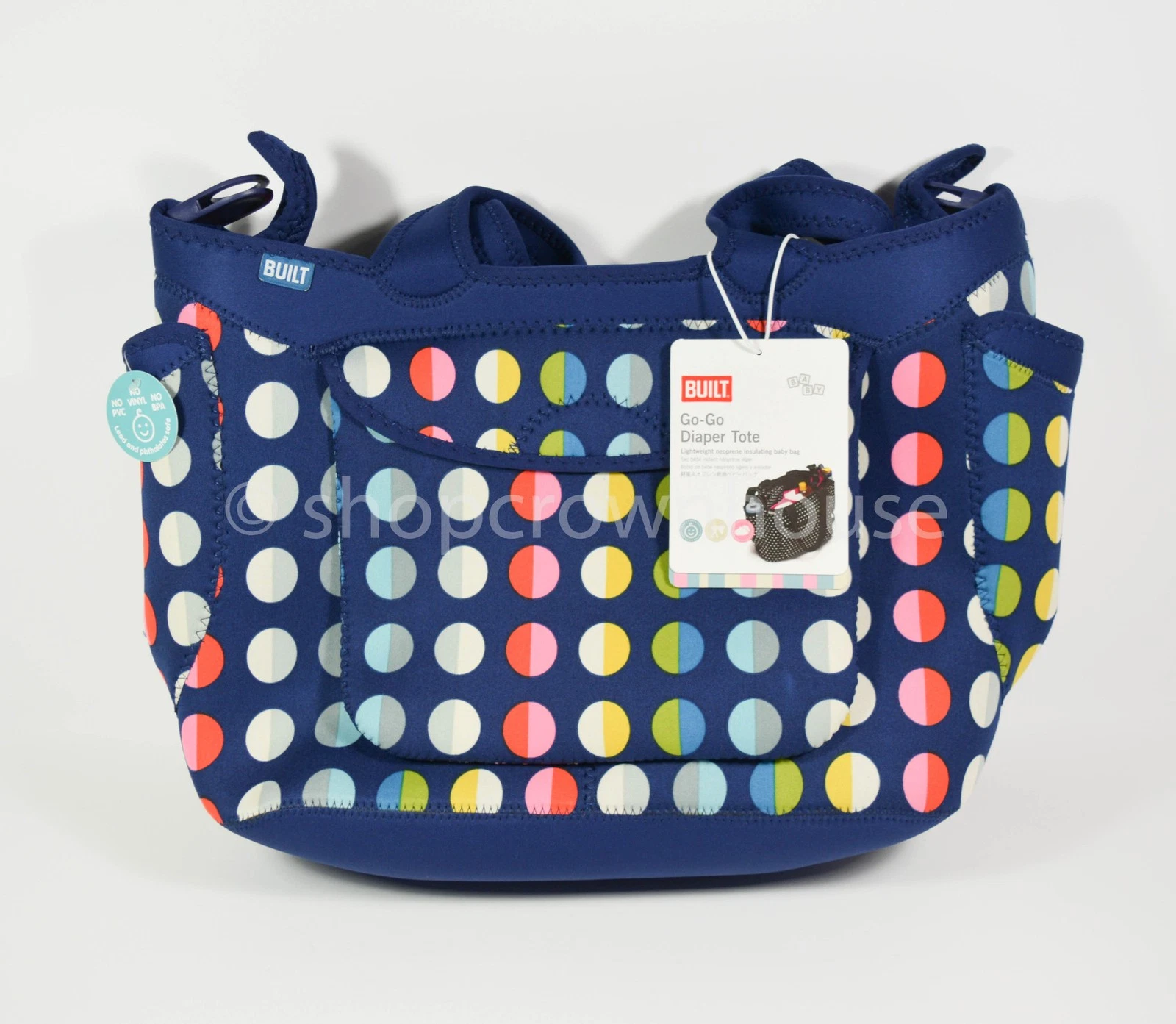 NEW Built Go Go Diaper Tote Neoprene Insulating Baby Bag Navy Dot