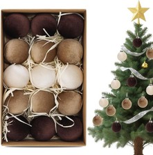 15pcs Christmas Tree Ornaments Velvet Ball,2.36in Flocked Decoration Brown